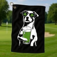 Irish Dog Drinking Beer Golf Towel thumb 1