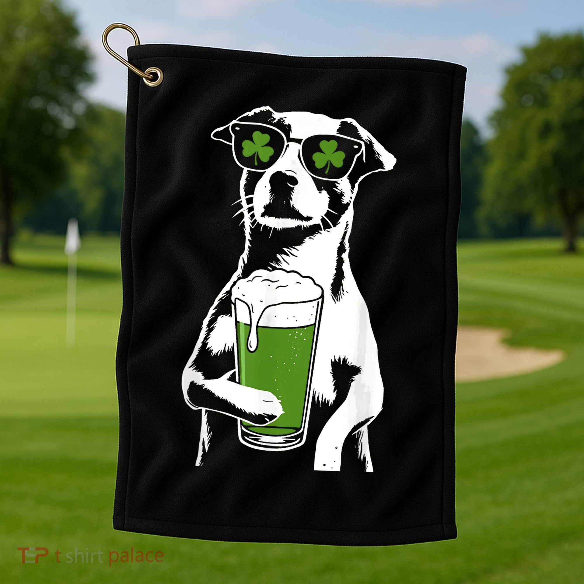 Irish Dog Drinking Beer Golf Towel