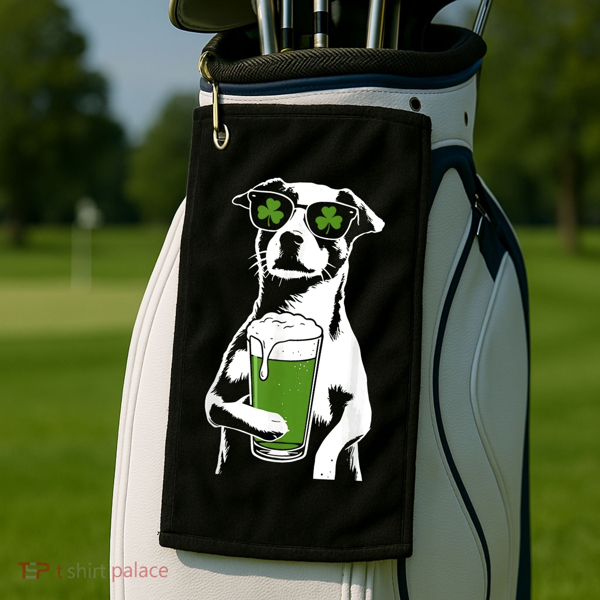Irish Dog Drinking Beer Golf Towel