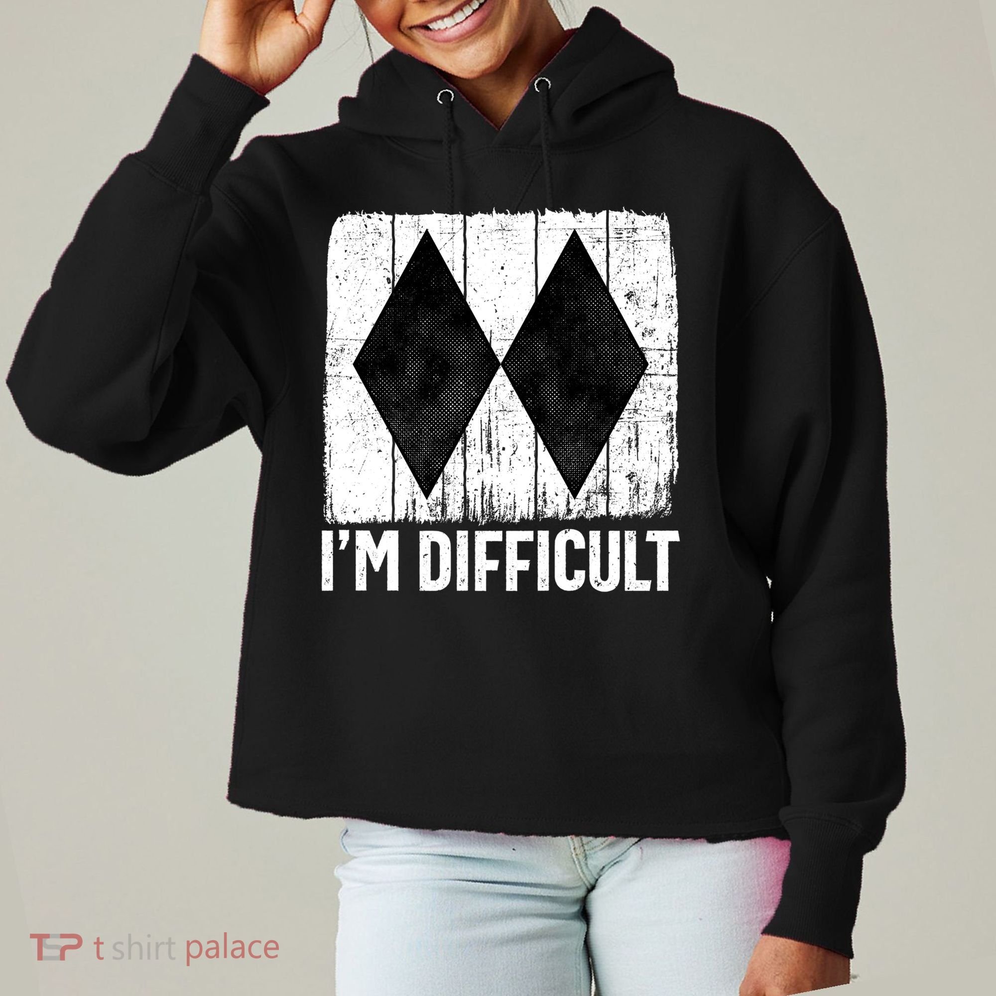 Im Difficult Double Black Diamond Ski Snowboard Gift Ladies Heavyweight Boxy Pullover Hoodie