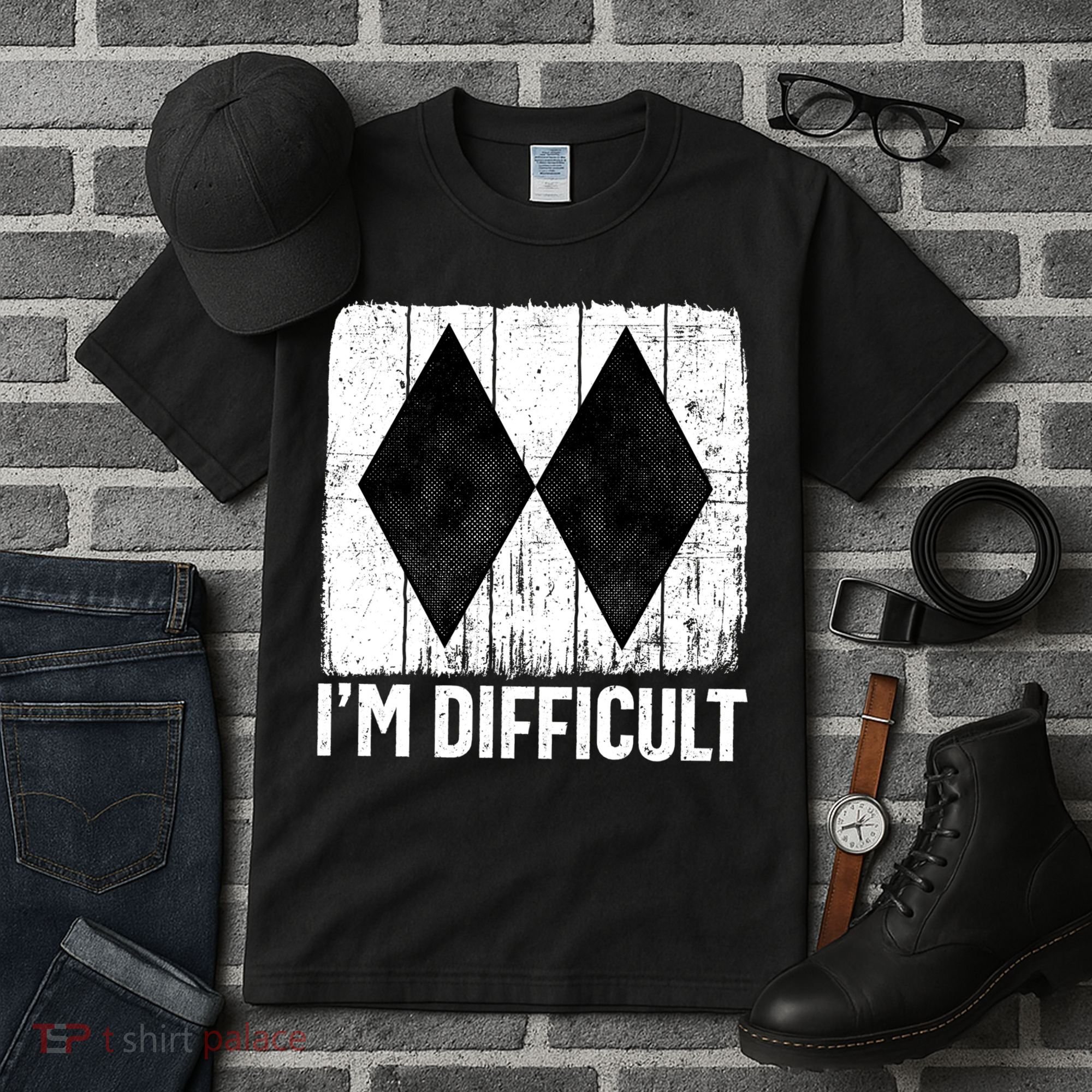 Im Difficult Double Black Diamond Ski Snowboard Gift Tall T-Shirt