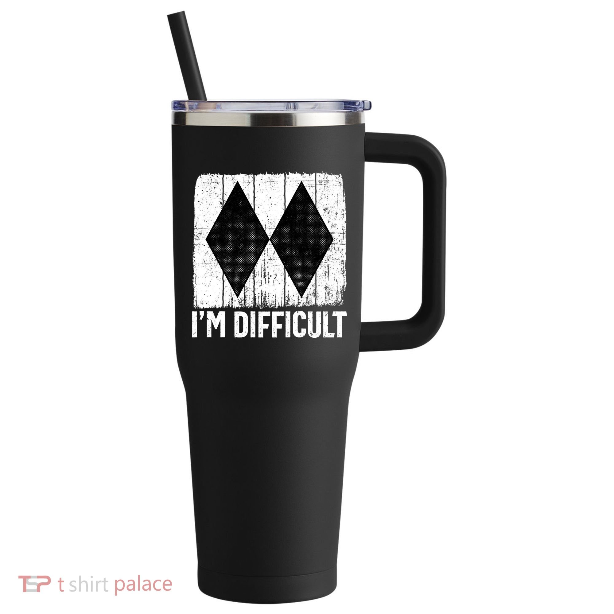 Im Difficult Double Black Diamond Ski Snowboard Gift 40oz Vacuum Insulated Stainless Steel Travel Tumbler