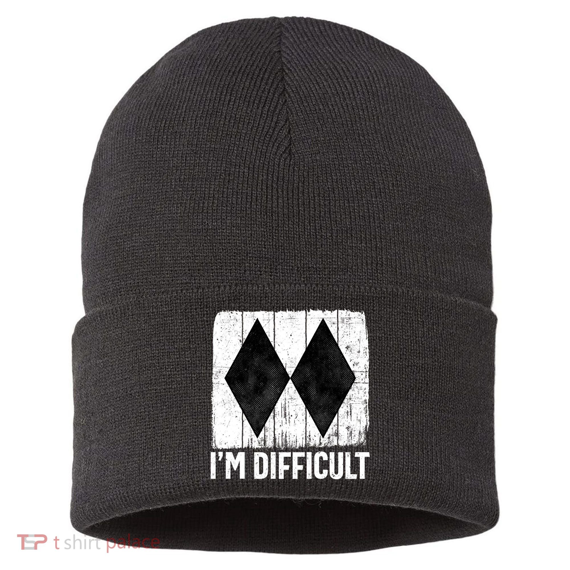 Im Difficult Double Black Diamond Ski Snowboard Gift Sustainable Knit Beanie
