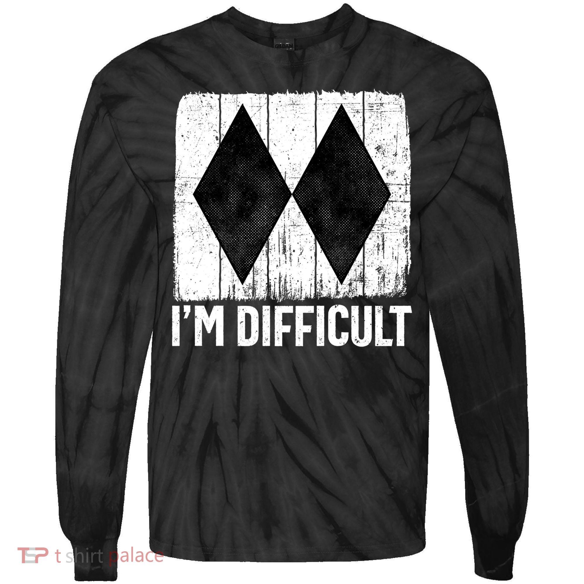 Im Difficult Double Black Diamond Ski Snowboard Gift Tie-Dye Long Sleeve Shirt