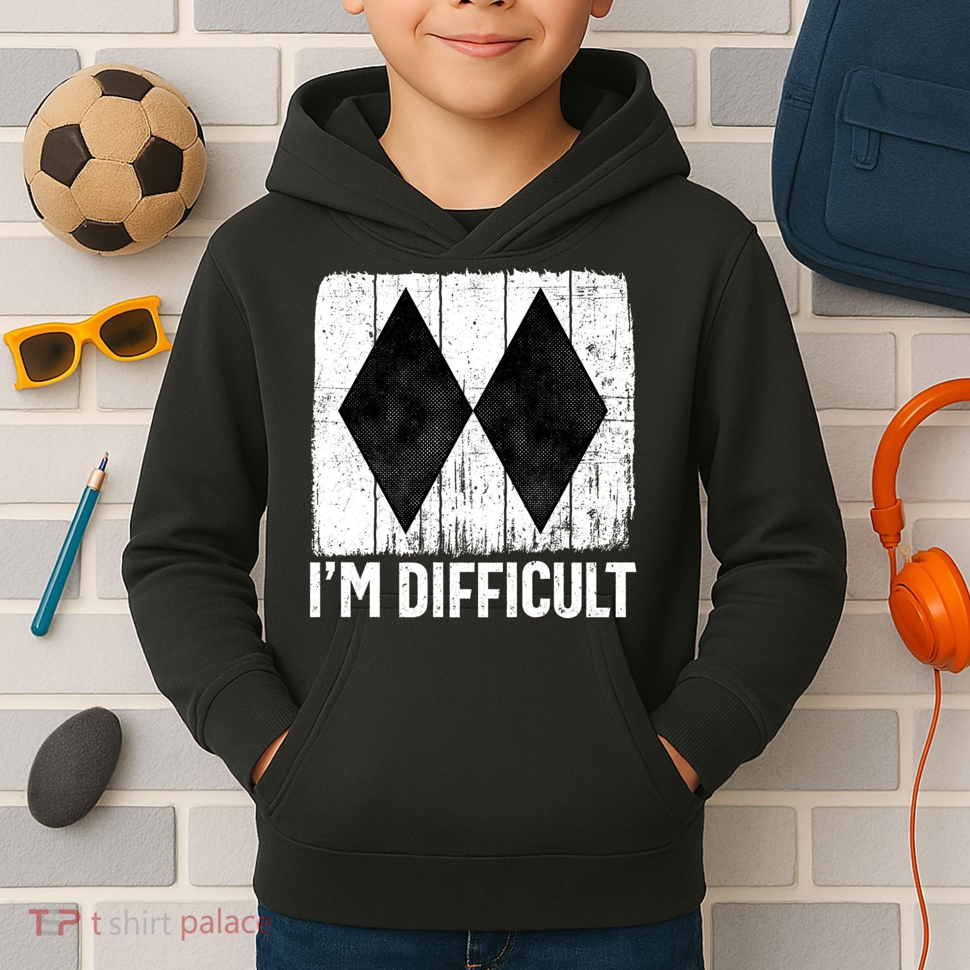 Im Difficult Double Black Diamond Ski Snowboard Gift Kids Hoodie