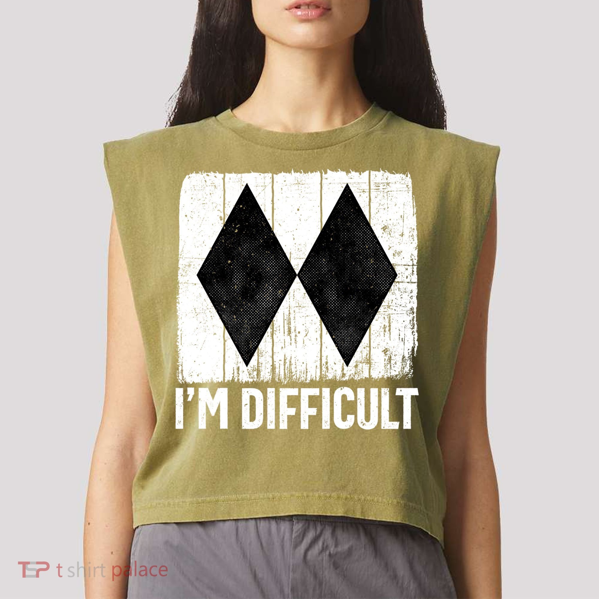 Im Difficult Double Black Diamond Ski Snowboard Gift Garment-Dyed Women's Muscle Tee