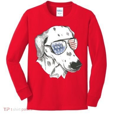 Independence Day Dalmatian Dog Kids Long Sleeve Shirt