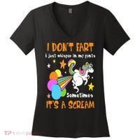 I Don't Fart I Just Whisper In My Pants Funny Unicorn Women's V-Neck T-Shirt thumb 0