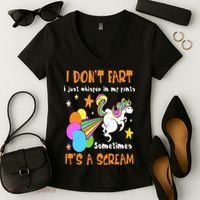 I Don't Fart I Just Whisper In My Pants Funny Unicorn Women's V-Neck T-Shirt thumb 2