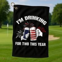 I'm Drinking For 2 This Year Pregnancy 4th Of July Golf Towel thumb 1