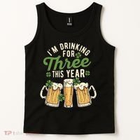 I'm Drinking For Three This Year St Patricks Day Pregnancy Tank Top thumb 2