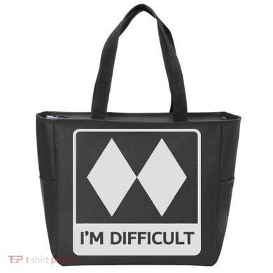I'm Difficult Funny Double Black Diamonds Ski Snowboard Tote Bag