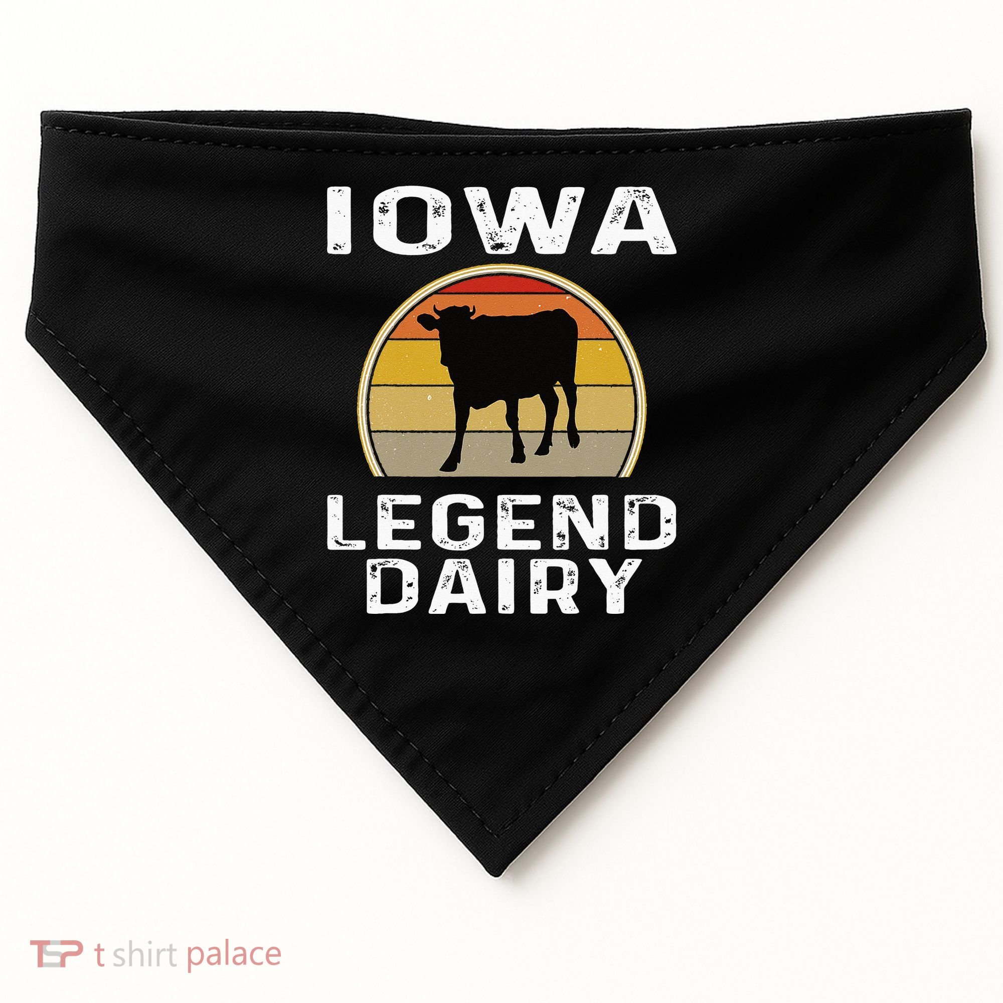 Iowa Dairy Farmer Legend Dairy Cow Cattle Funny Retro Sunset USA-Made Doggie Bandana