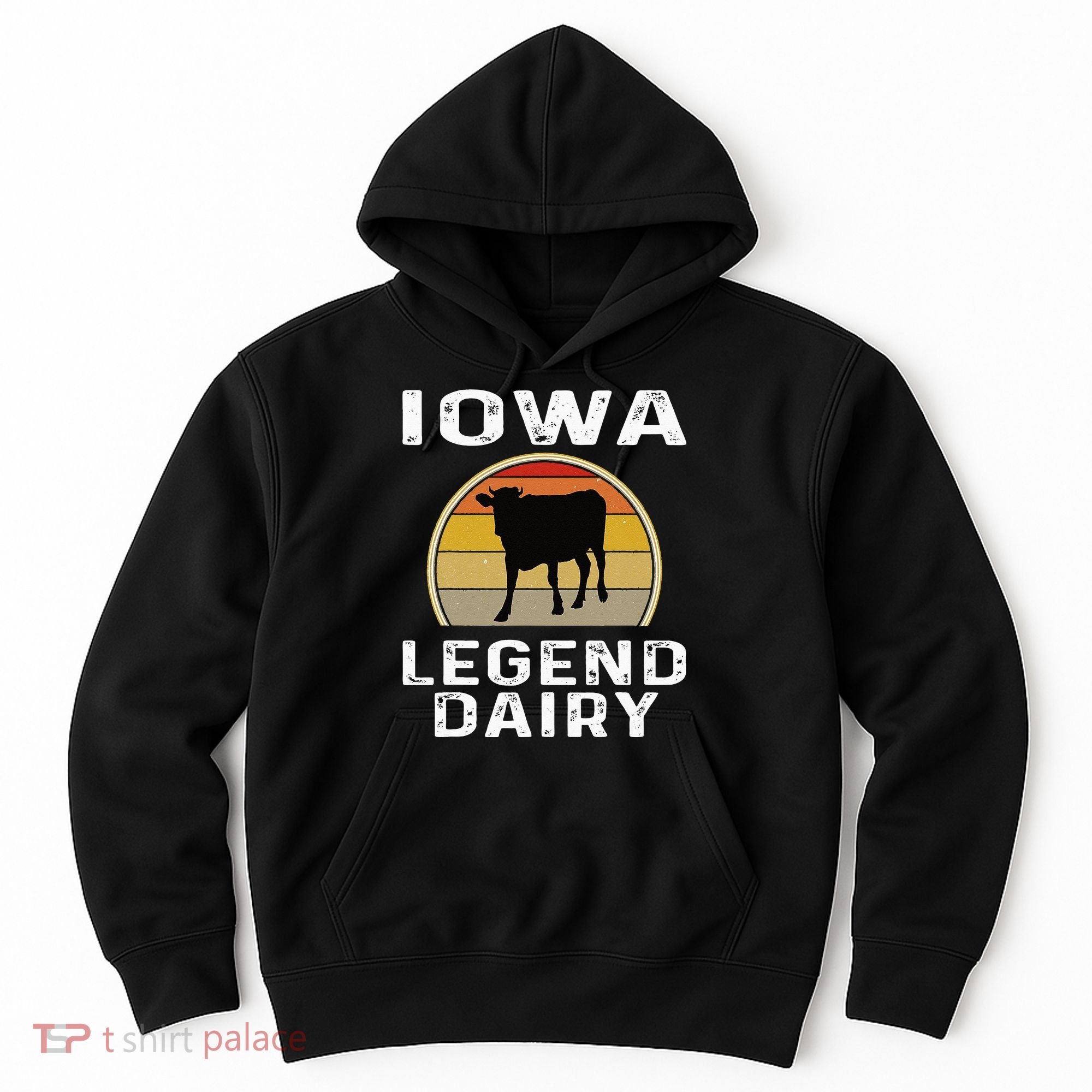Iowa Dairy Farmer Legend Dairy Cow Cattle Funny Retro Sunset Hoodie