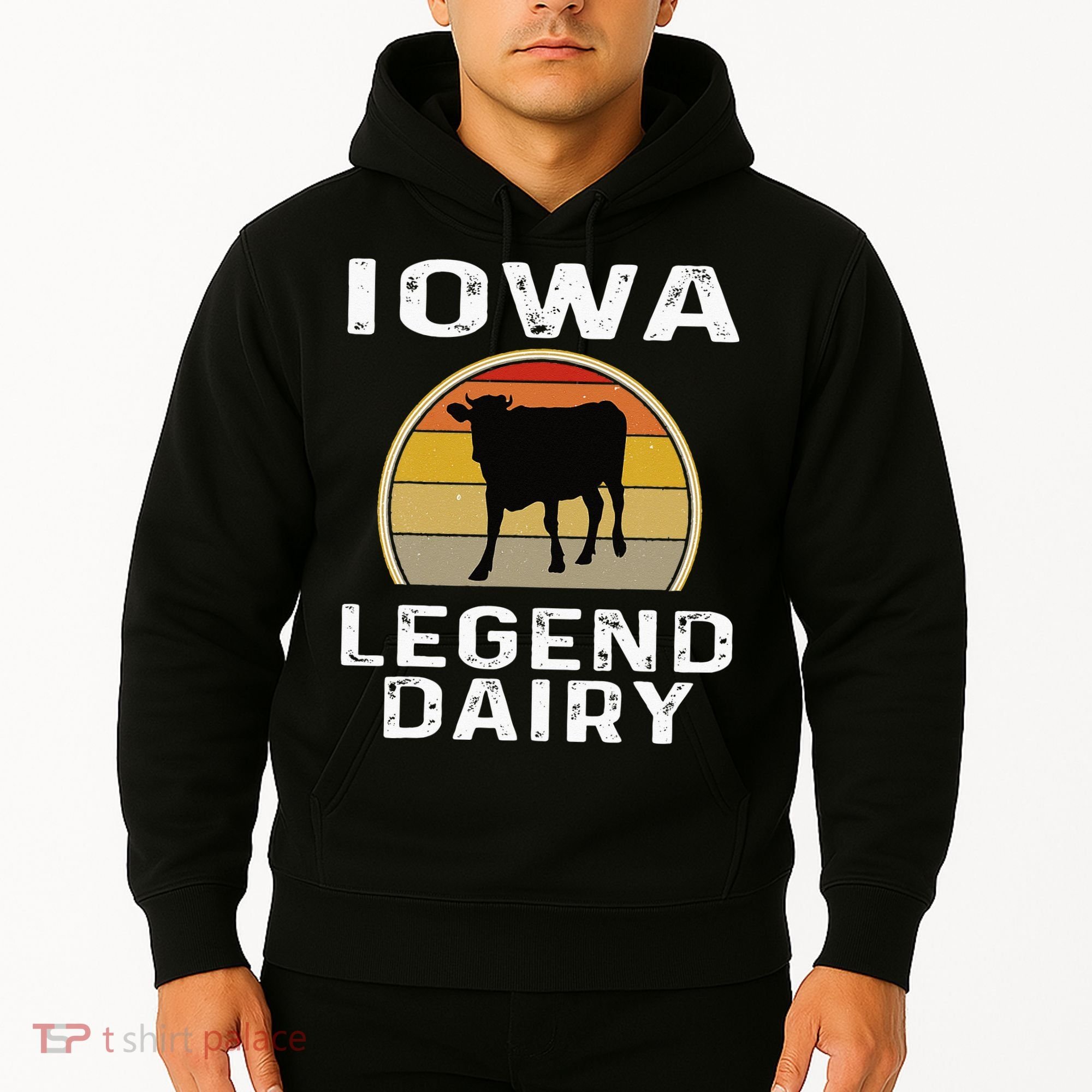 Iowa Dairy Farmer Legend Dairy Cow Cattle Funny Retro Sunset Hoodie