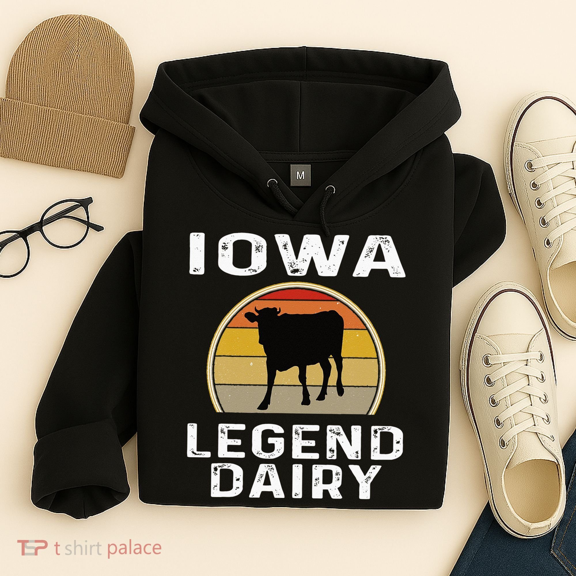 Iowa Dairy Farmer Legend Dairy Cow Cattle Funny Retro Sunset Hoodie