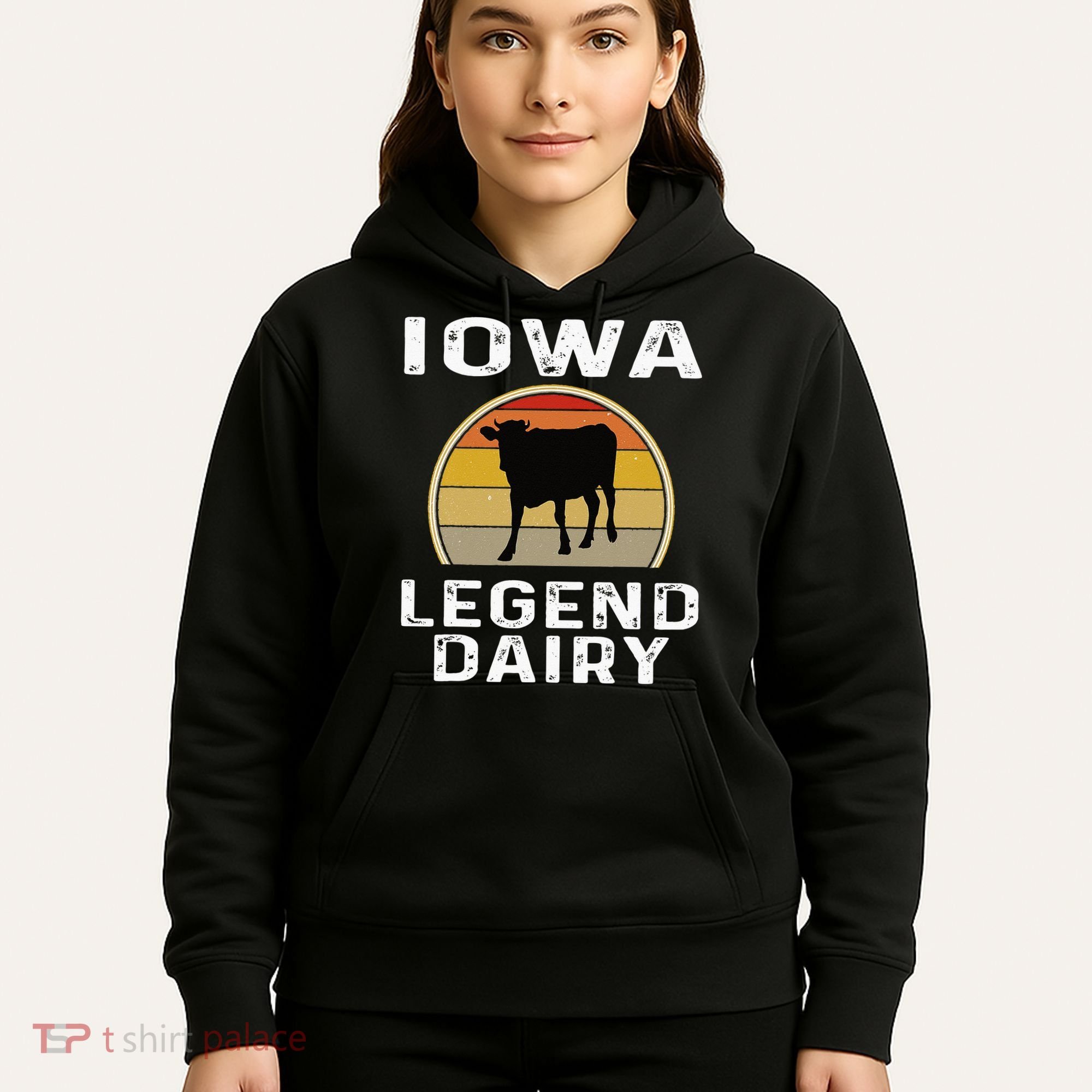 Iowa Dairy Farmer Legend Dairy Cow Cattle Funny Retro Sunset Hoodie