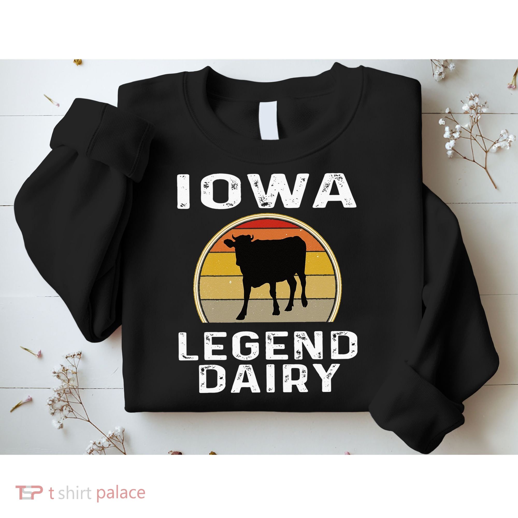 Iowa Dairy Farmer Legend Dairy Cow Cattle Funny Retro Sunset Sweatshirt