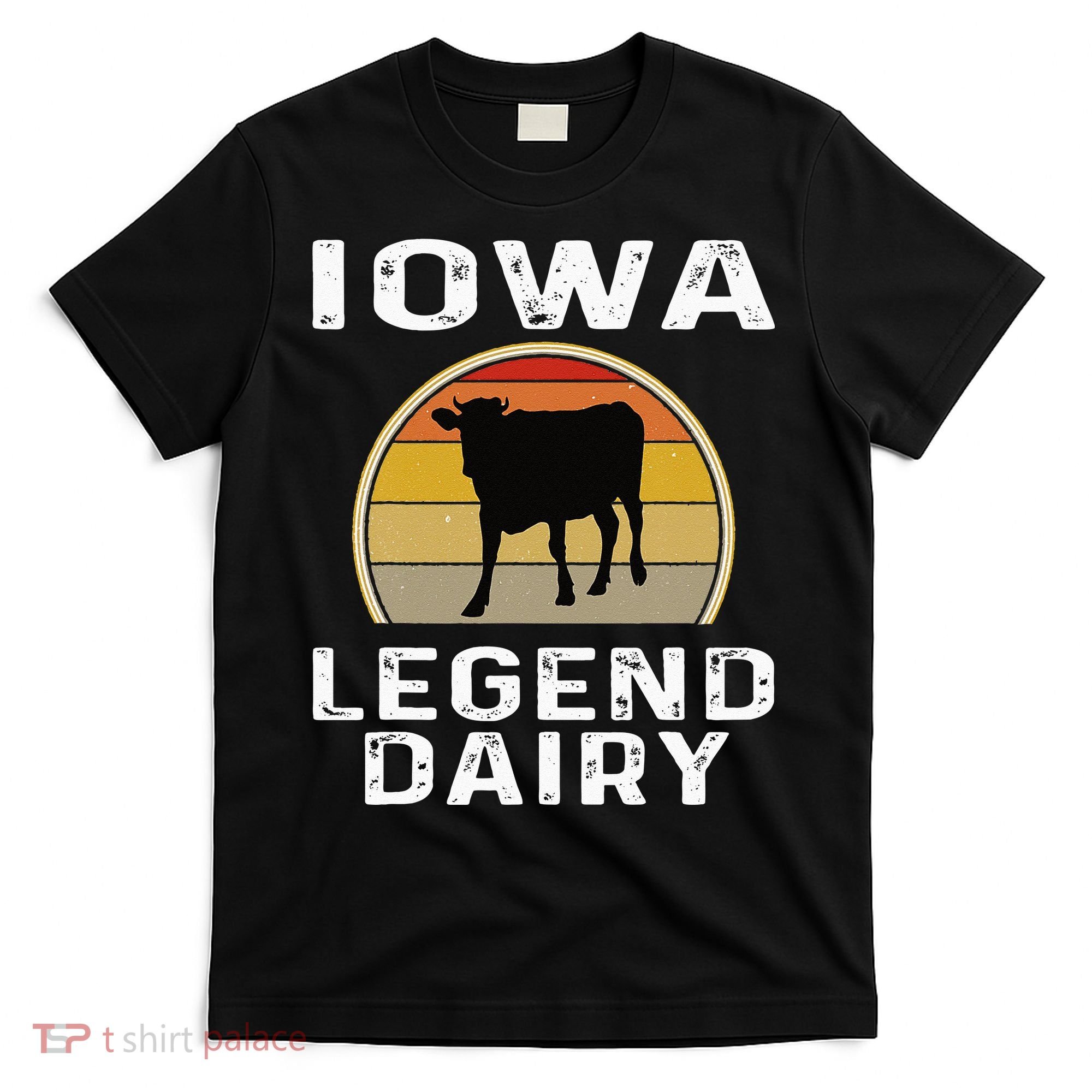 Iowa Dairy Farmer Legend Dairy Cow Cattle Funny Retro Sunset T-Shirt