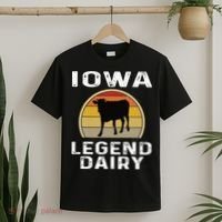 Iowa Dairy Farmer Legend Dairy Cow Cattle Funny Retro Sunset T-Shirt thumb 2