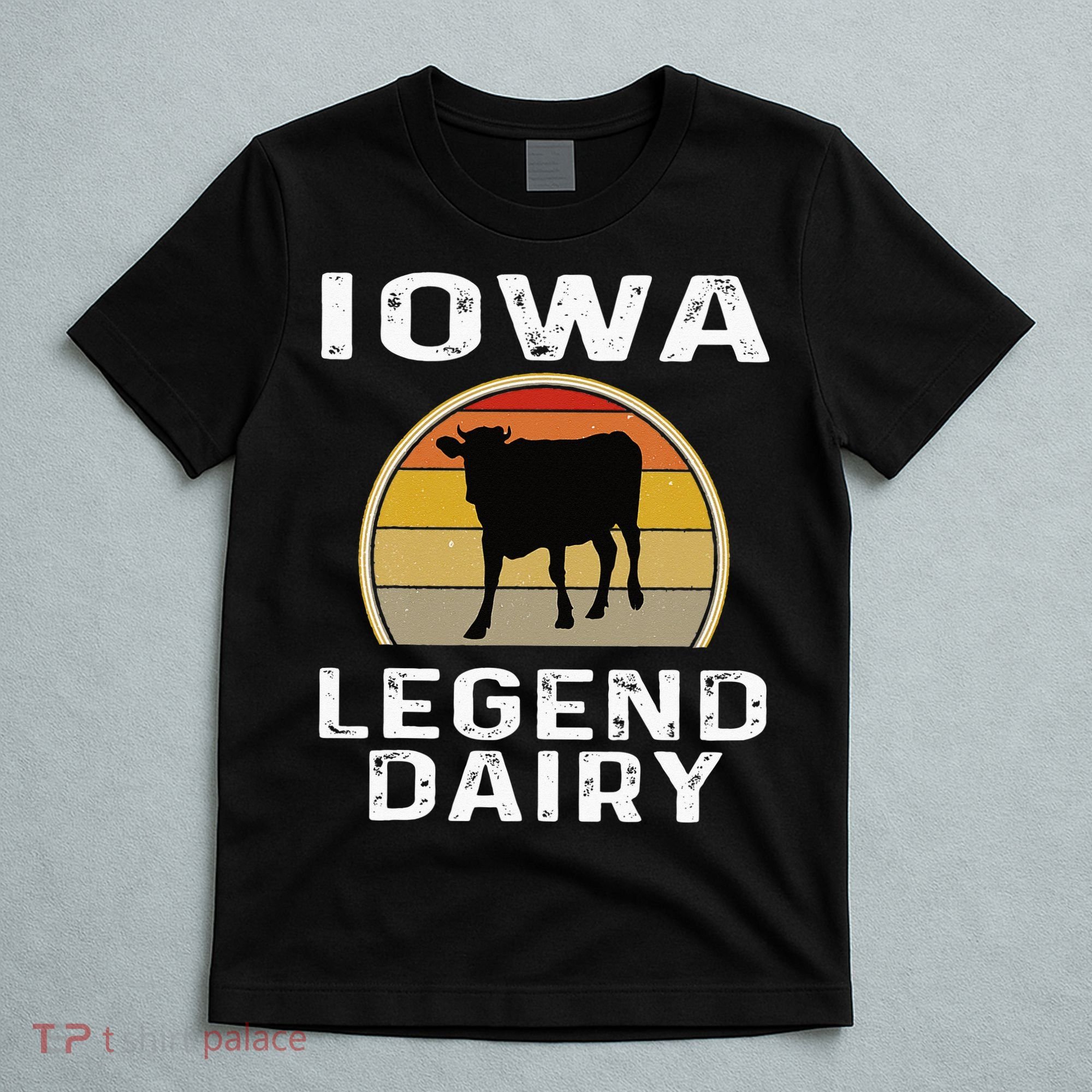 Iowa Dairy Farmer Legend Dairy Cow Cattle Funny Retro Sunset T-Shirt