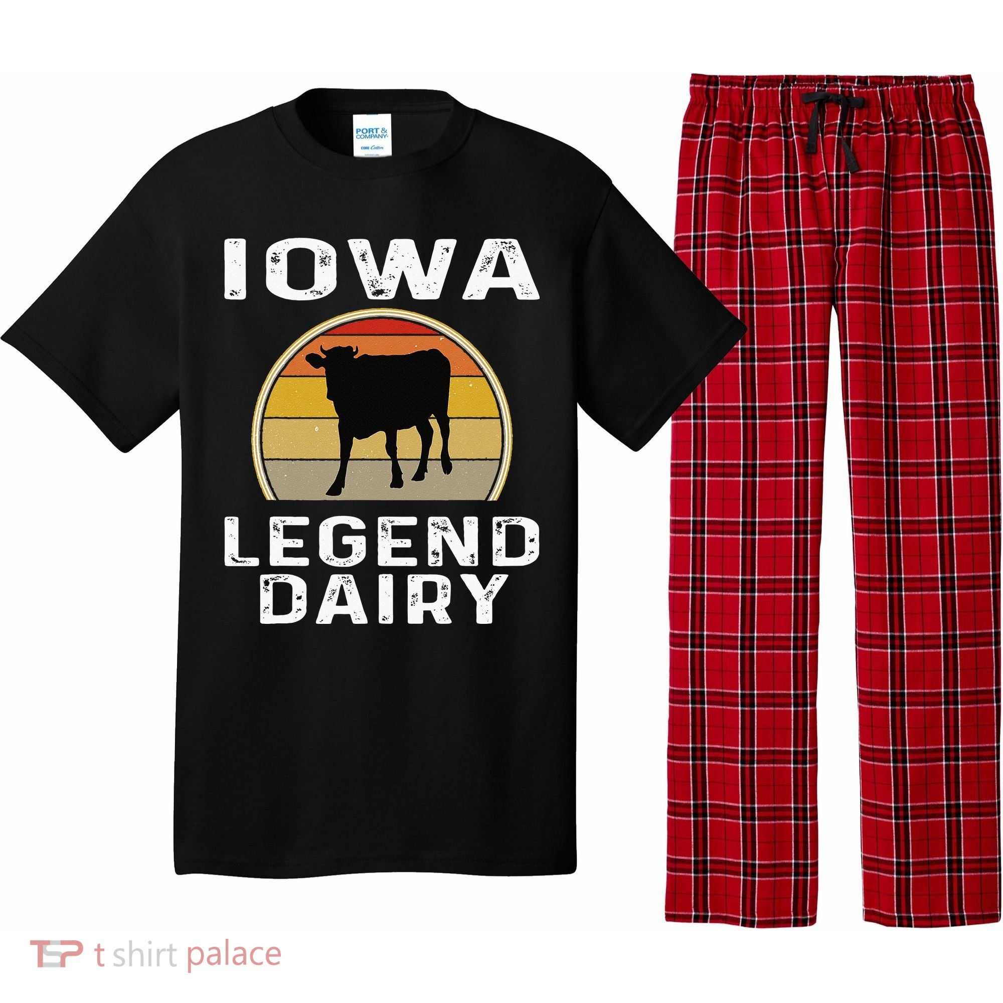 Iowa Dairy Farmer Legend Dairy Cow Cattle Funny Retro Sunset Pajama Set