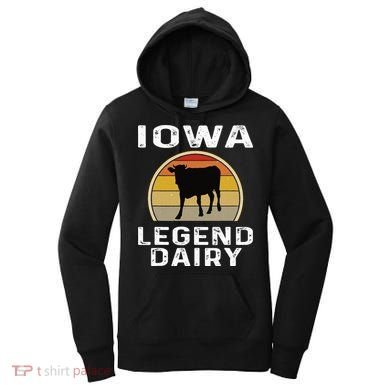 Iowa Dairy Farmer Legend Dairy Cow Cattle Funny Retro Sunset Women's Hoodie