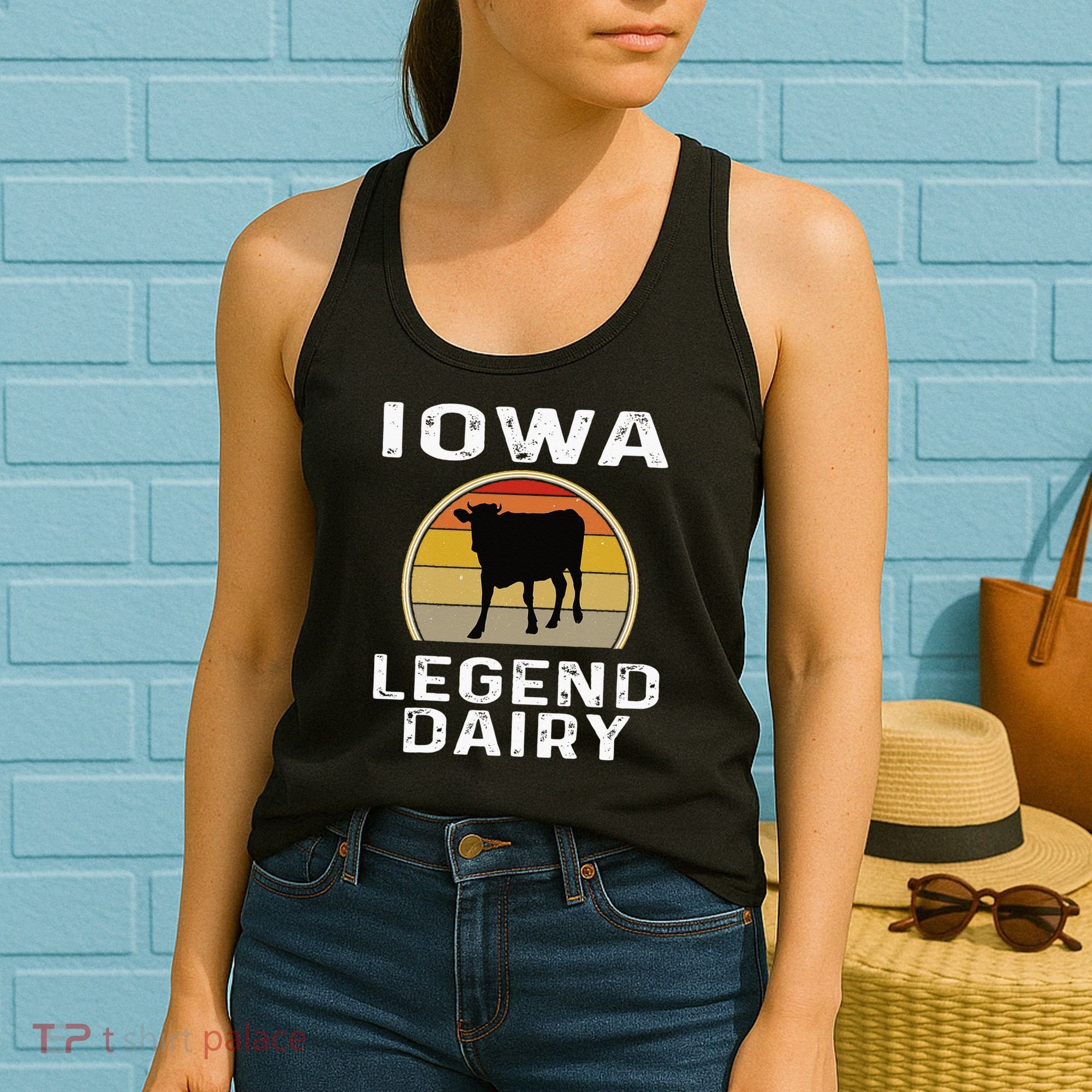 Iowa Dairy Farmer Legend Dairy Cow Cattle Funny Retro Sunset Women's Tank Top
