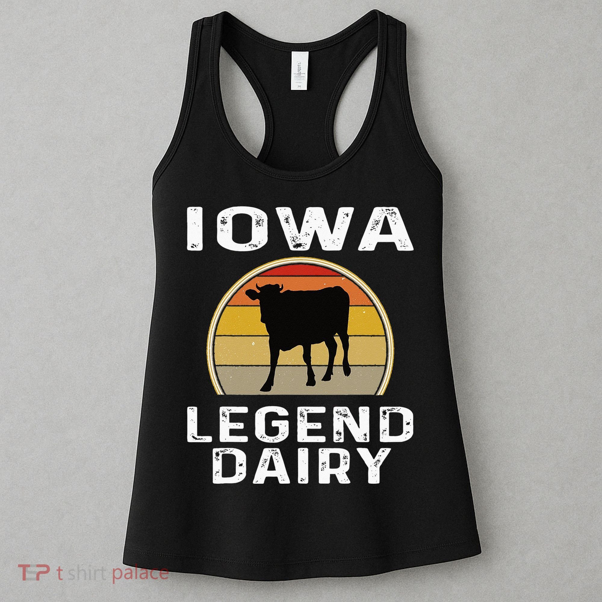 Iowa Dairy Farmer Legend Dairy Cow Cattle Funny Retro Sunset Women's Tank Top