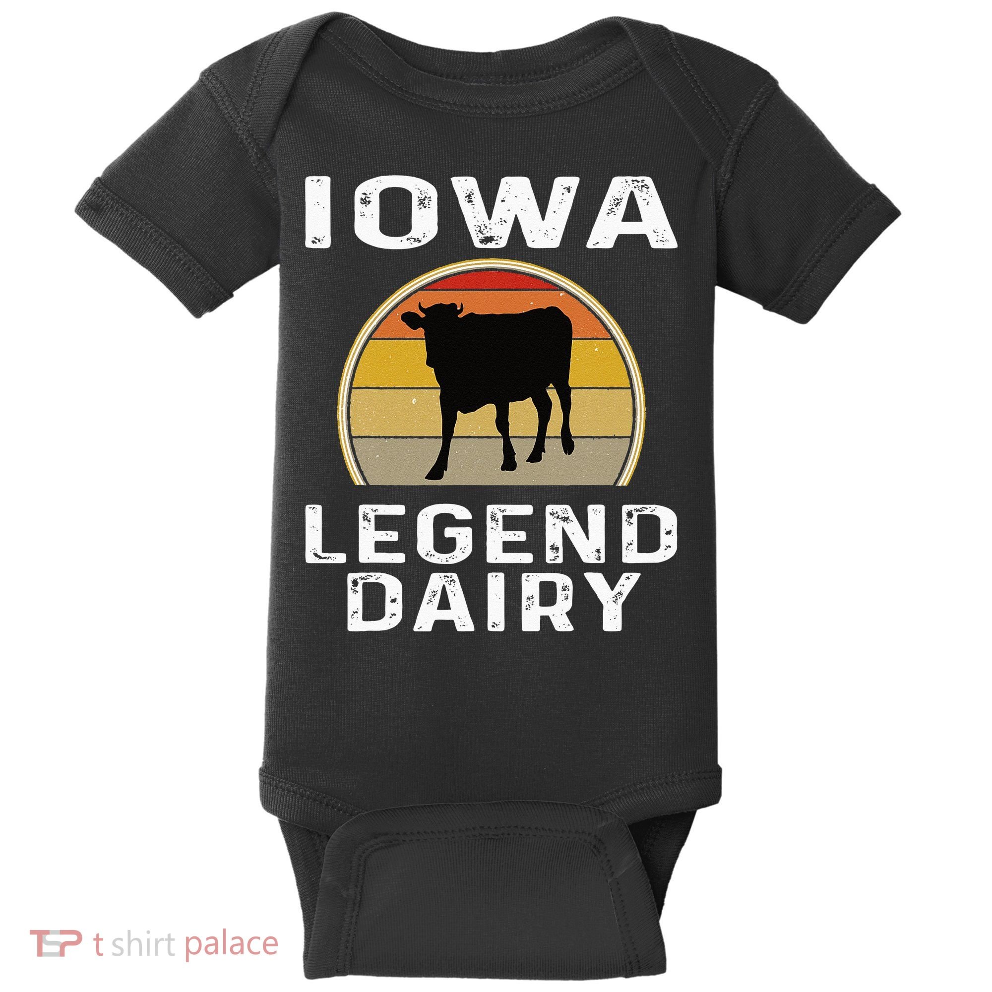 Iowa Dairy Farmer Legend Dairy Cow Cattle Funny Retro Sunset Baby Bodysuit