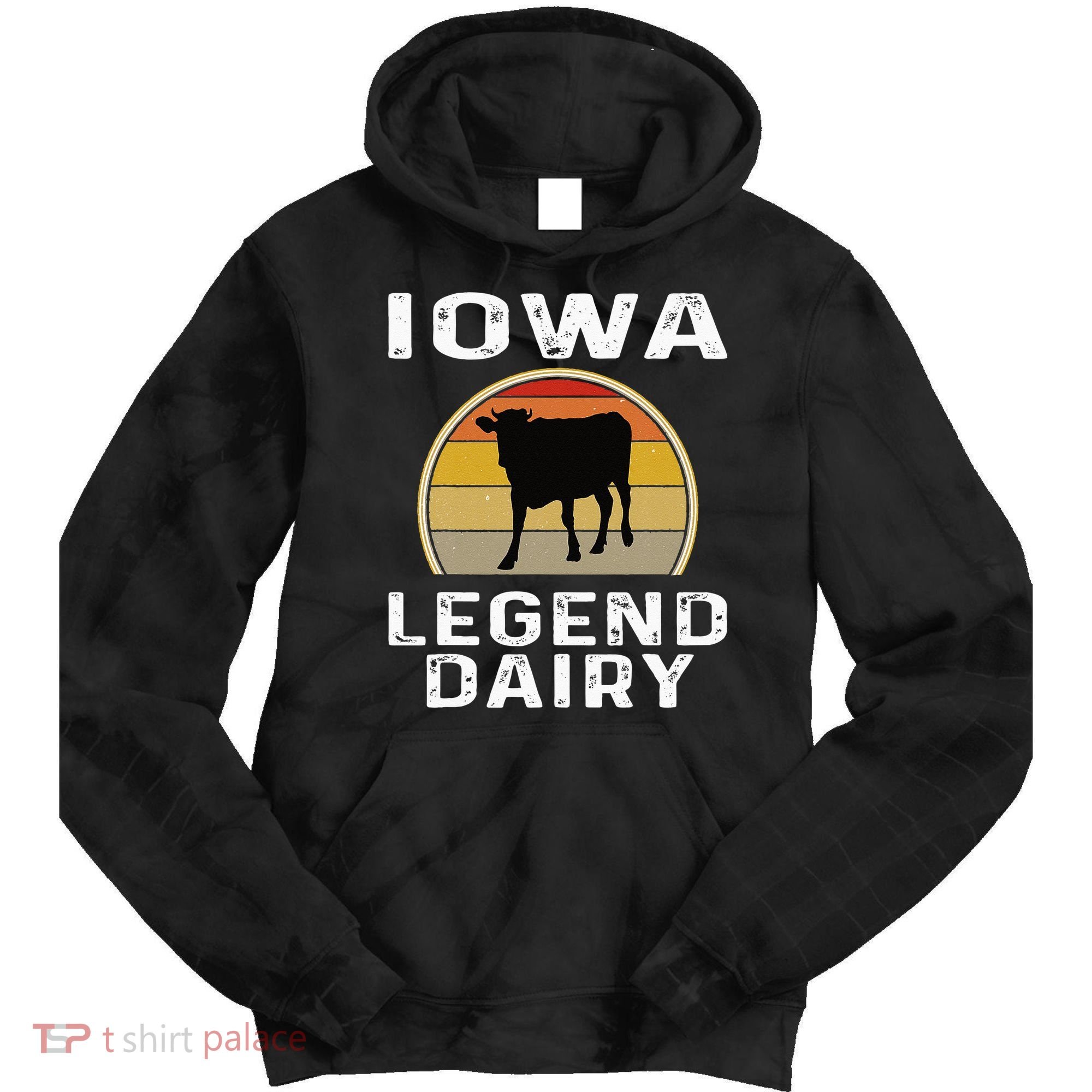 Iowa Dairy Farmer Legend Dairy Cow Cattle Funny Retro Sunset Tie Dye Hoodie