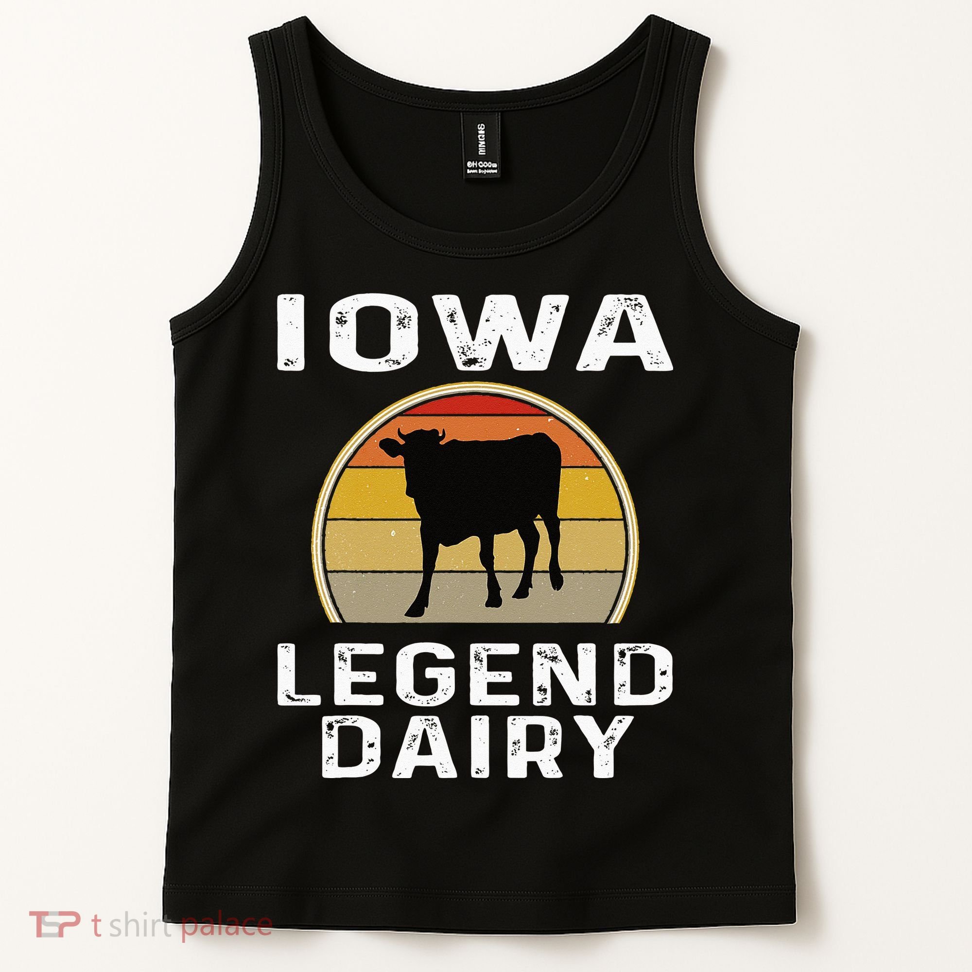 Iowa Dairy Farmer Legend Dairy Cow Cattle Funny Retro Sunset Tank Top