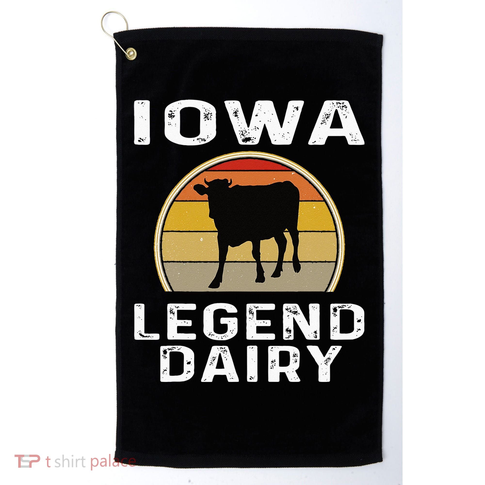 Iowa Dairy Farmer Legend Dairy Cow Cattle Funny Retro Sunset Golf Towel