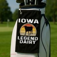 Iowa Dairy Farmer Legend Dairy Cow Cattle Funny Retro Sunset Golf Towel thumb 2