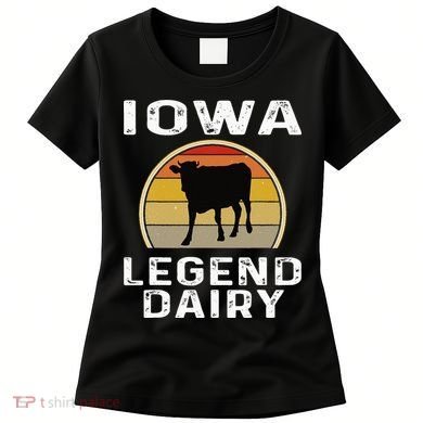 Iowa Dairy Farmer Legend Dairy Cow Cattle Funny Retro Sunset Women's T-Shirt