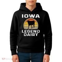 Iowa Dairy Farmer Legend Dairy Cow Cattle Funny Retro Sunset Kids Hoodie thumb 4