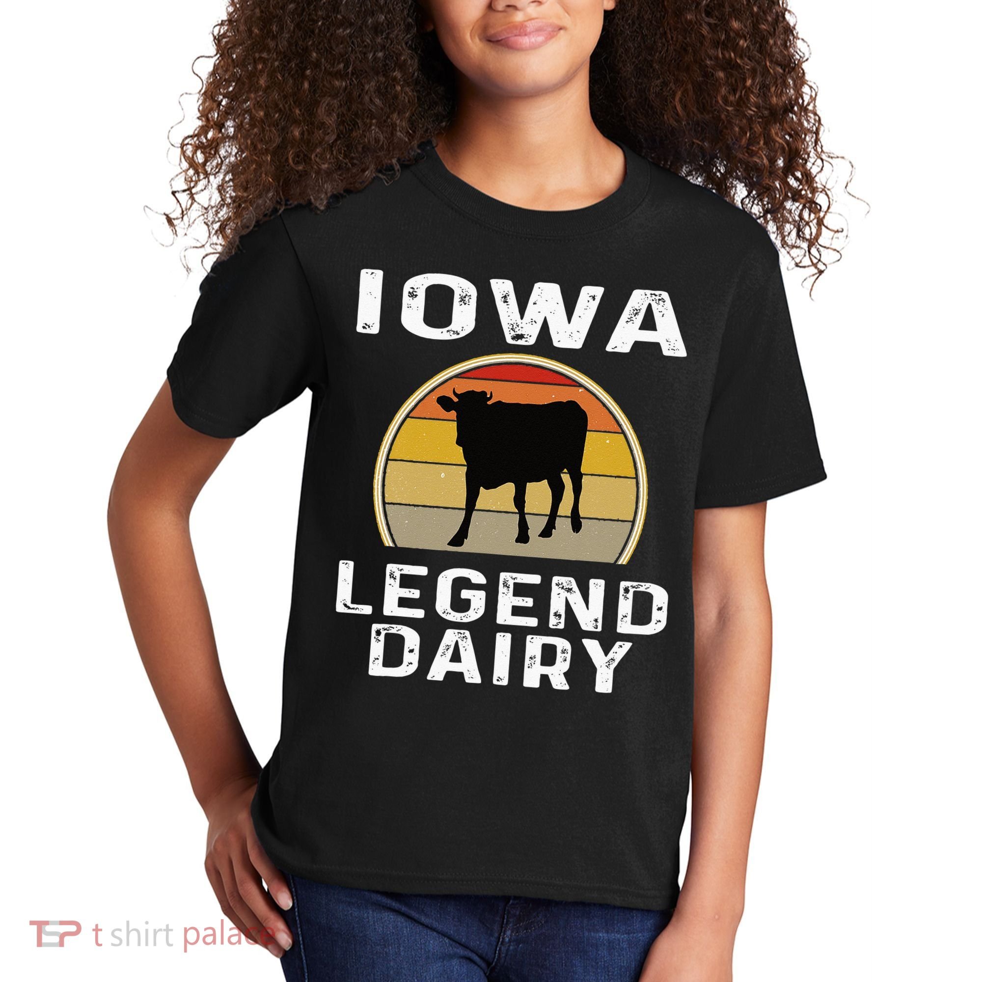 Iowa Dairy Farmer Legend Dairy Cow Cattle Funny Retro Sunset Kids T-Shirt