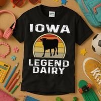 Iowa Dairy Farmer Legend Dairy Cow Cattle Funny Retro Sunset Kids T-Shirt thumb 3