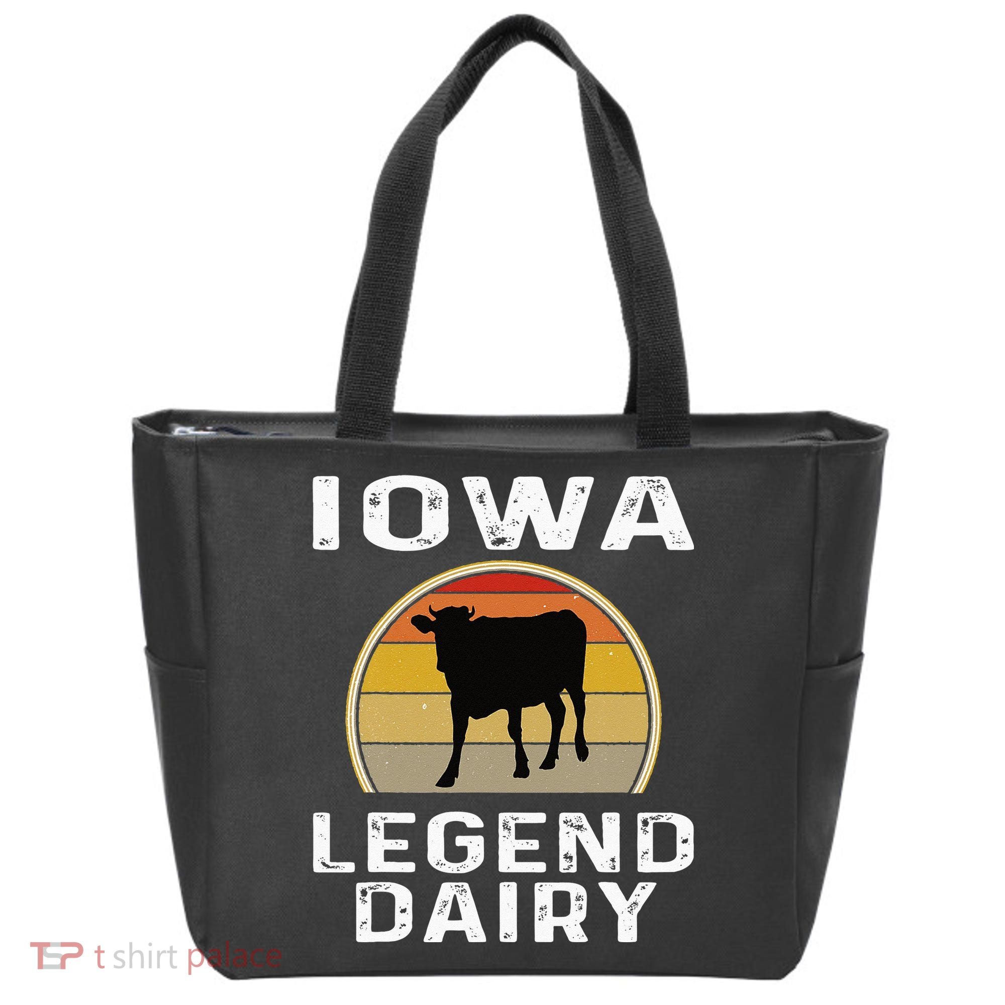Iowa Dairy Farmer Legend Dairy Cow Cattle Funny Retro Sunset Tote Bag