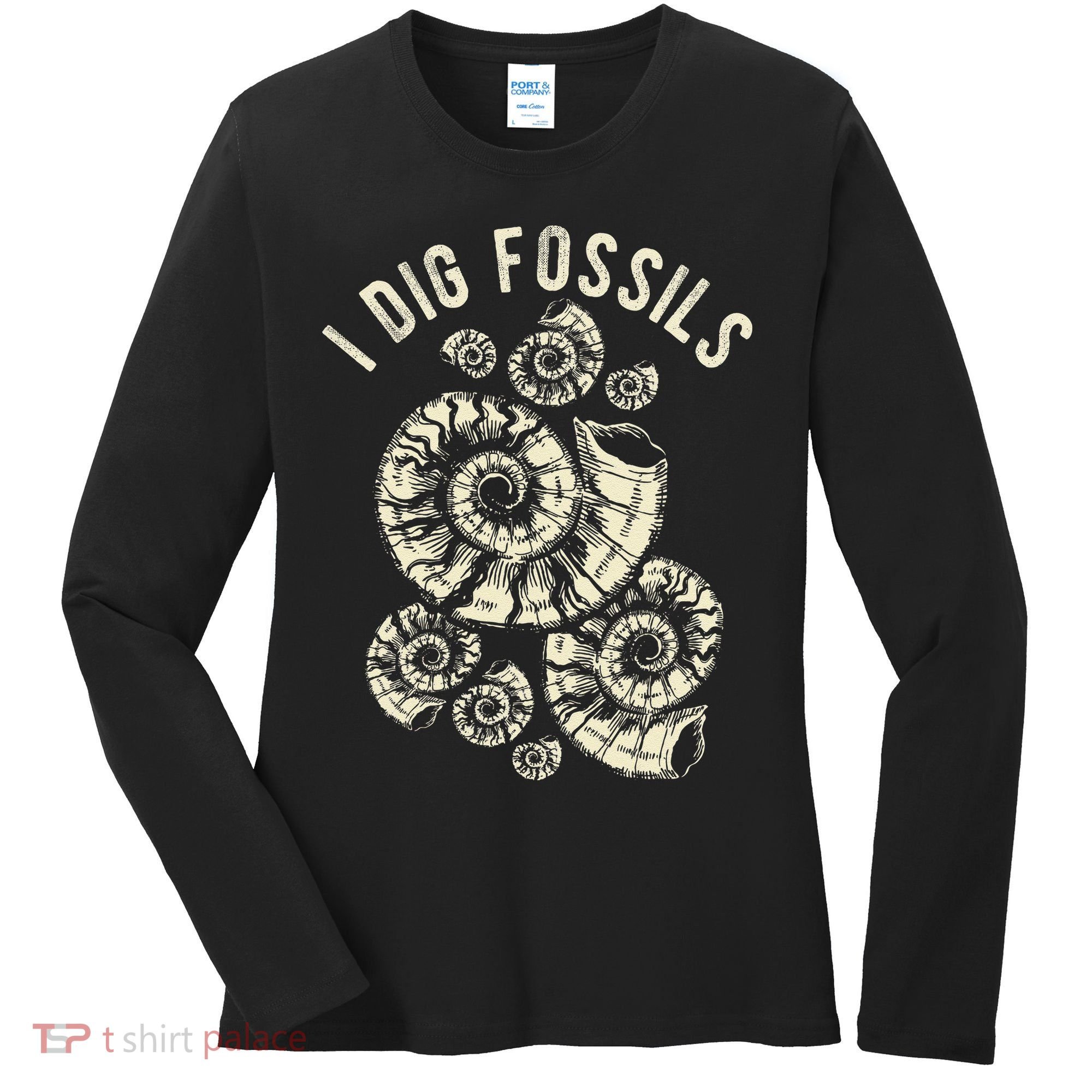 I Dig Fossils Ammonite Fossil Women's Long Sleeve Shirt