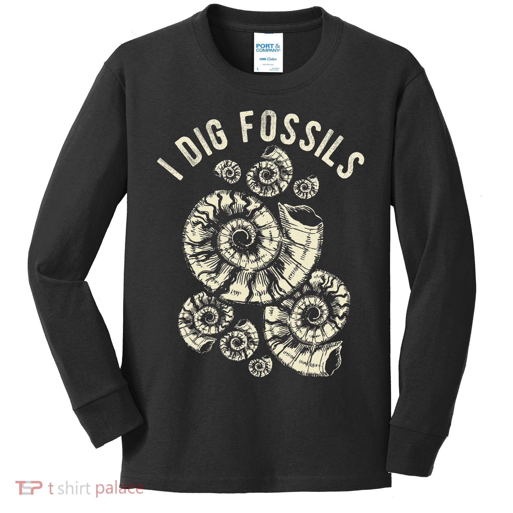 I Dig Fossils Ammonite Fossil Kids Long Sleeve Shirt
