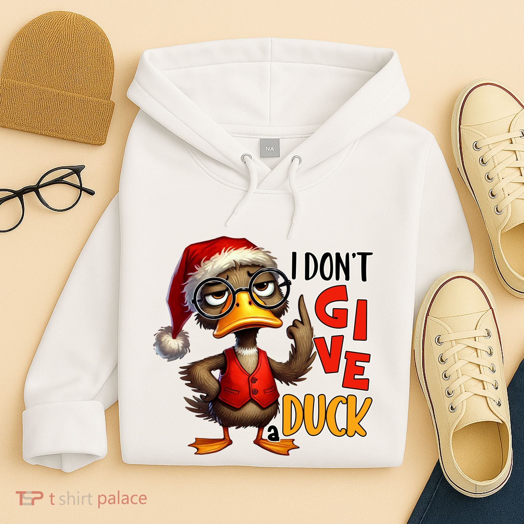 I Dont Give A Duck Funny Sarcastic Grumpy Duck Christmas Hoodie