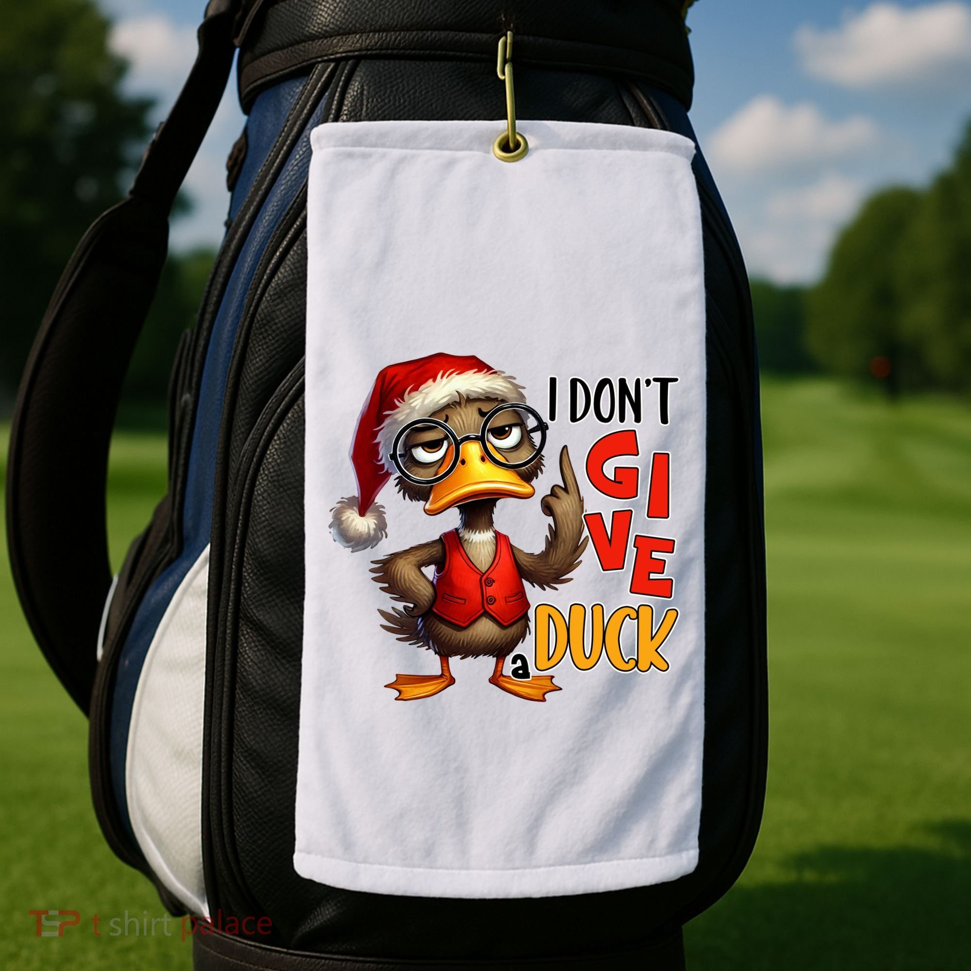 I Dont Give A Duck Funny Sarcastic Grumpy Duck Christmas Golf Towel