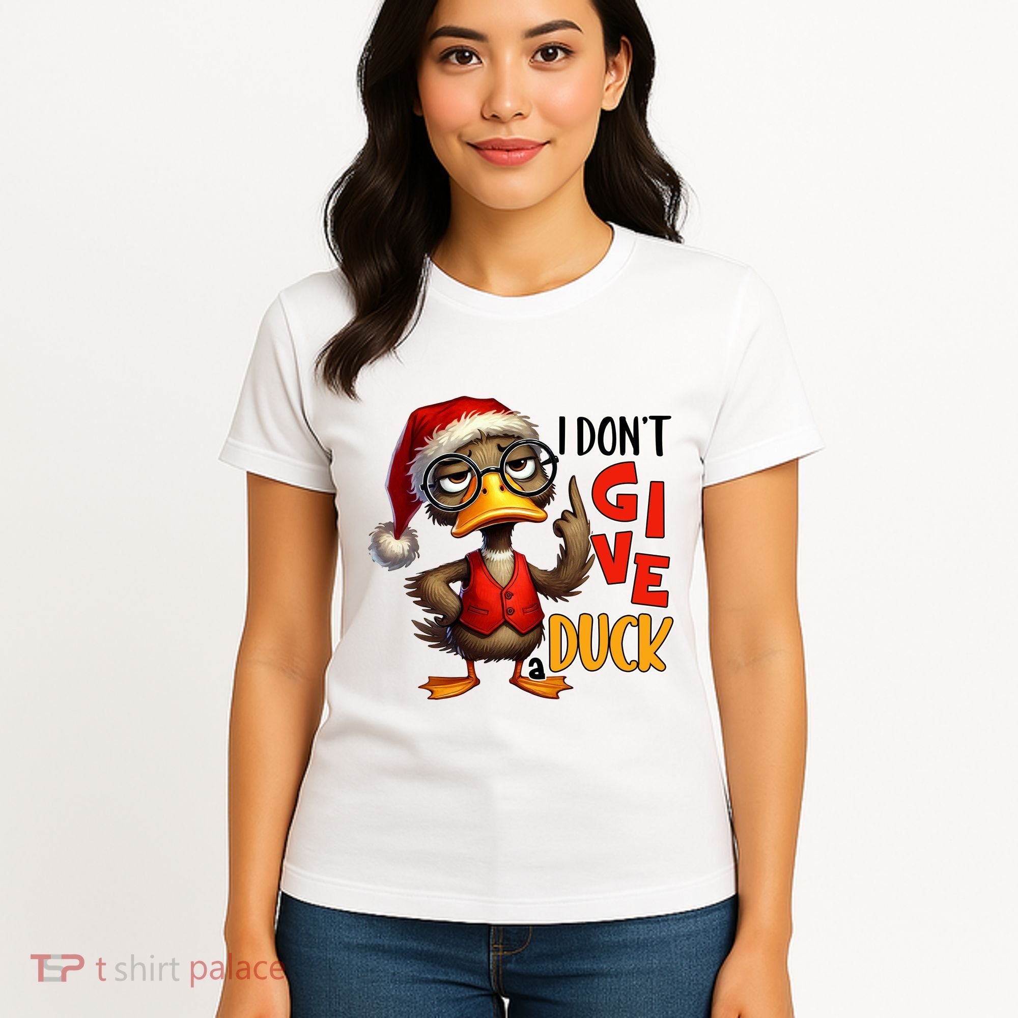 I Dont Give A Duck Funny Sarcastic Grumpy Duck Christmas Women's T-Shirt