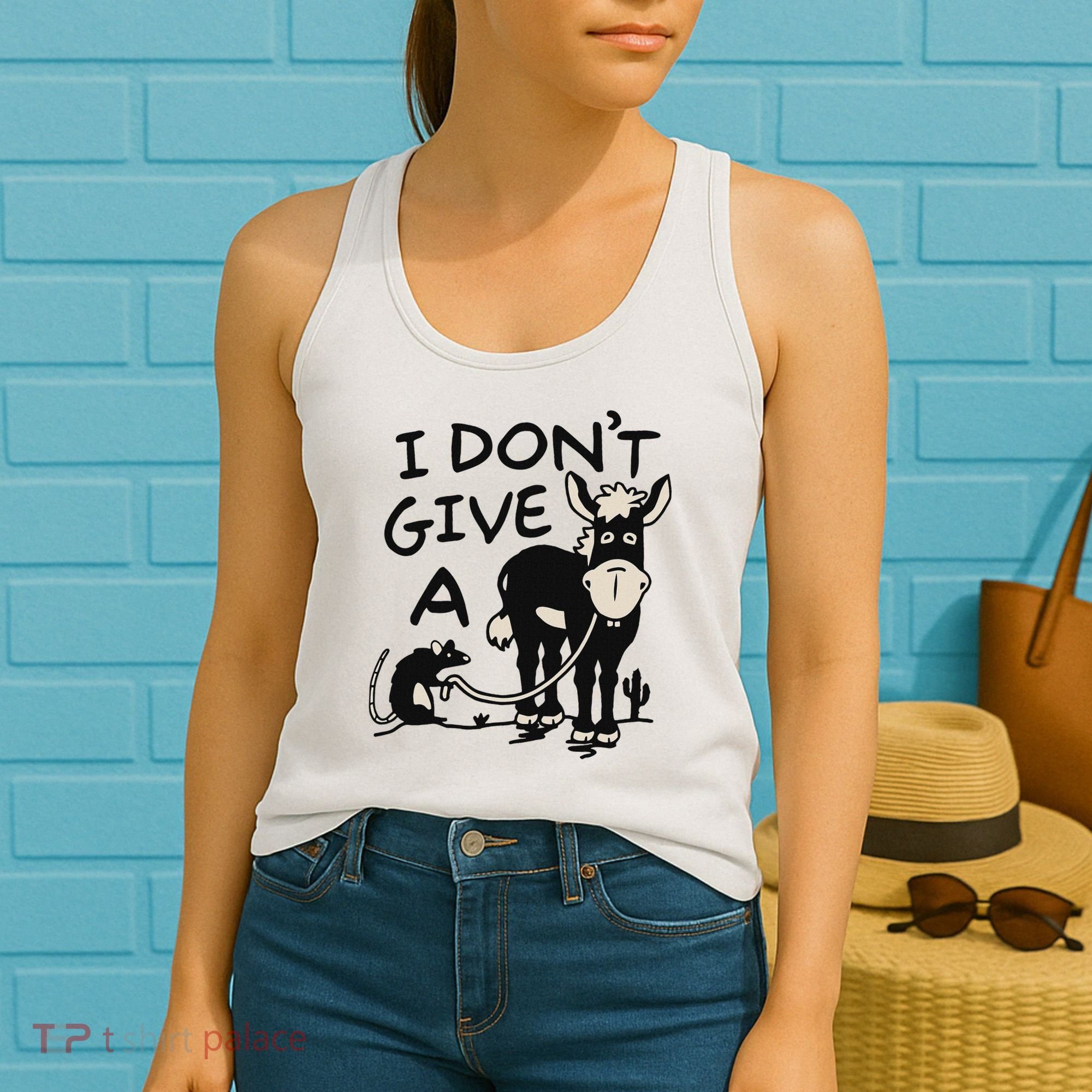 I DonT Give A Donkey Rat Funny Sarcastic Women's Tank Top