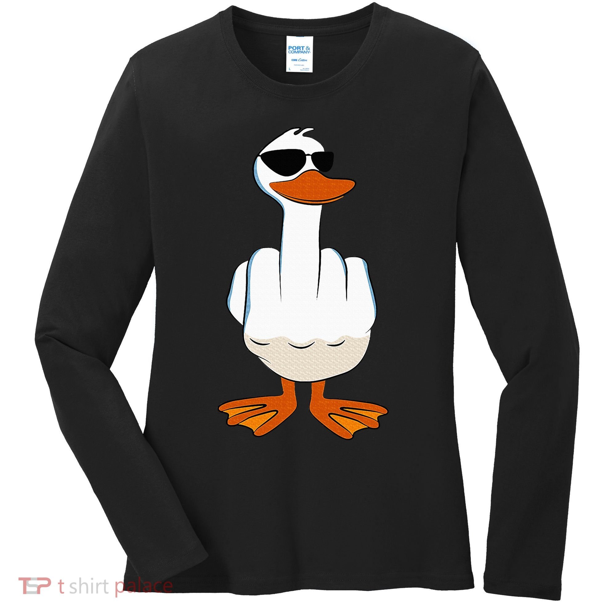 I DonT Give A Duck Funny Middle Finger Offensive Rude Duck Women's Long Sleeve Shirt