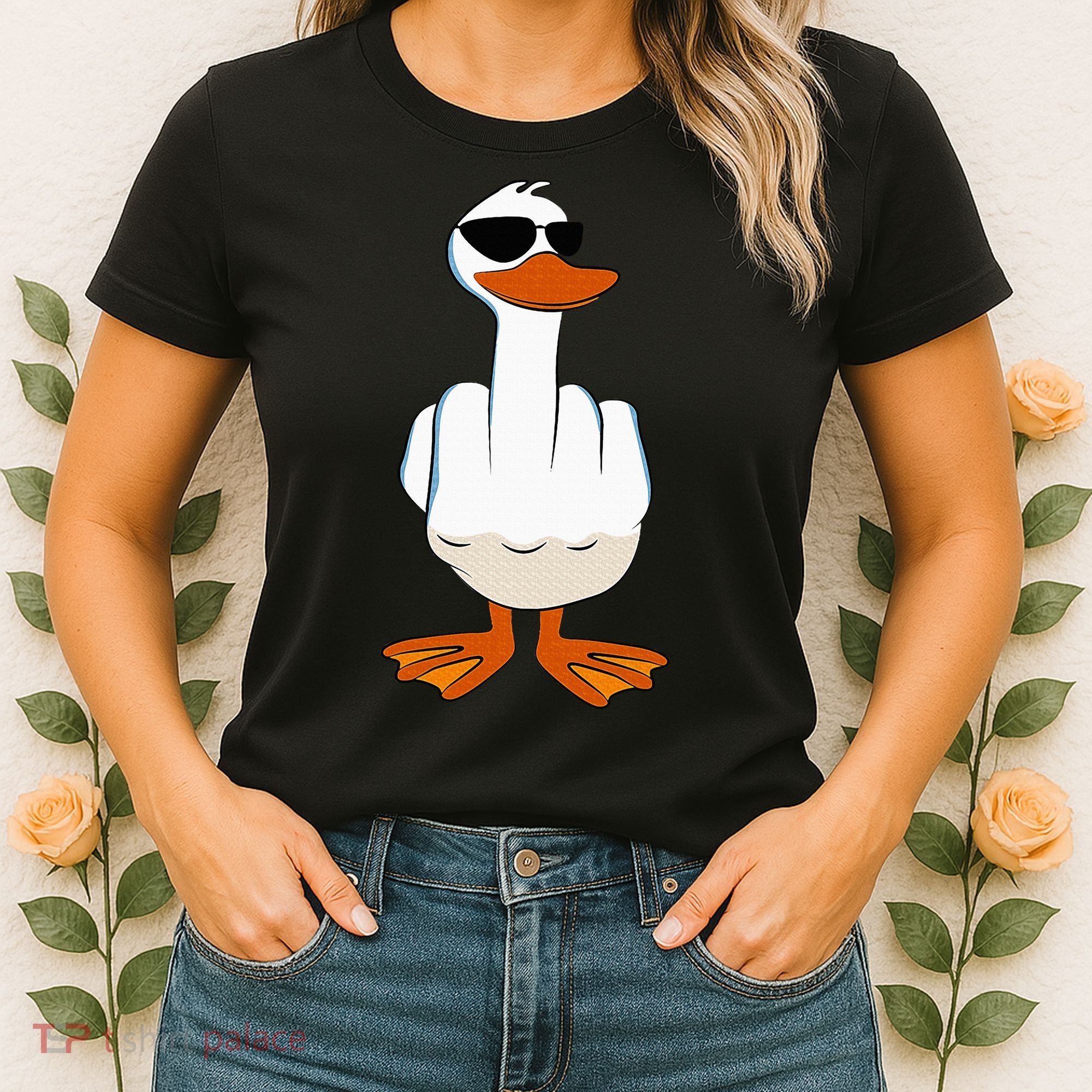 I DonT Give A Duck Funny Middle Finger Offensive Rude Duck Women's T-Shirt