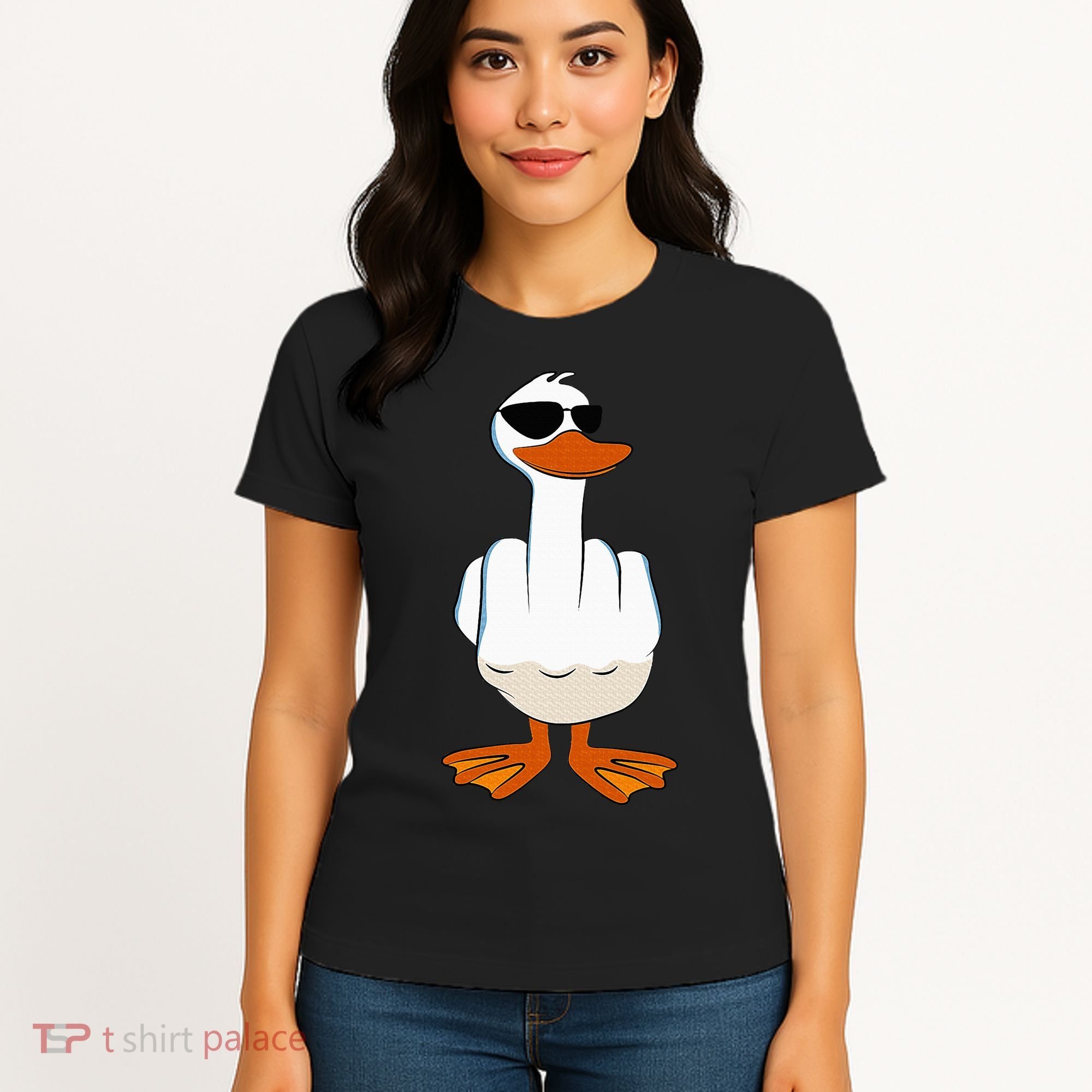 I DonT Give A Duck Funny Middle Finger Offensive Rude Duck Women's T-Shirt