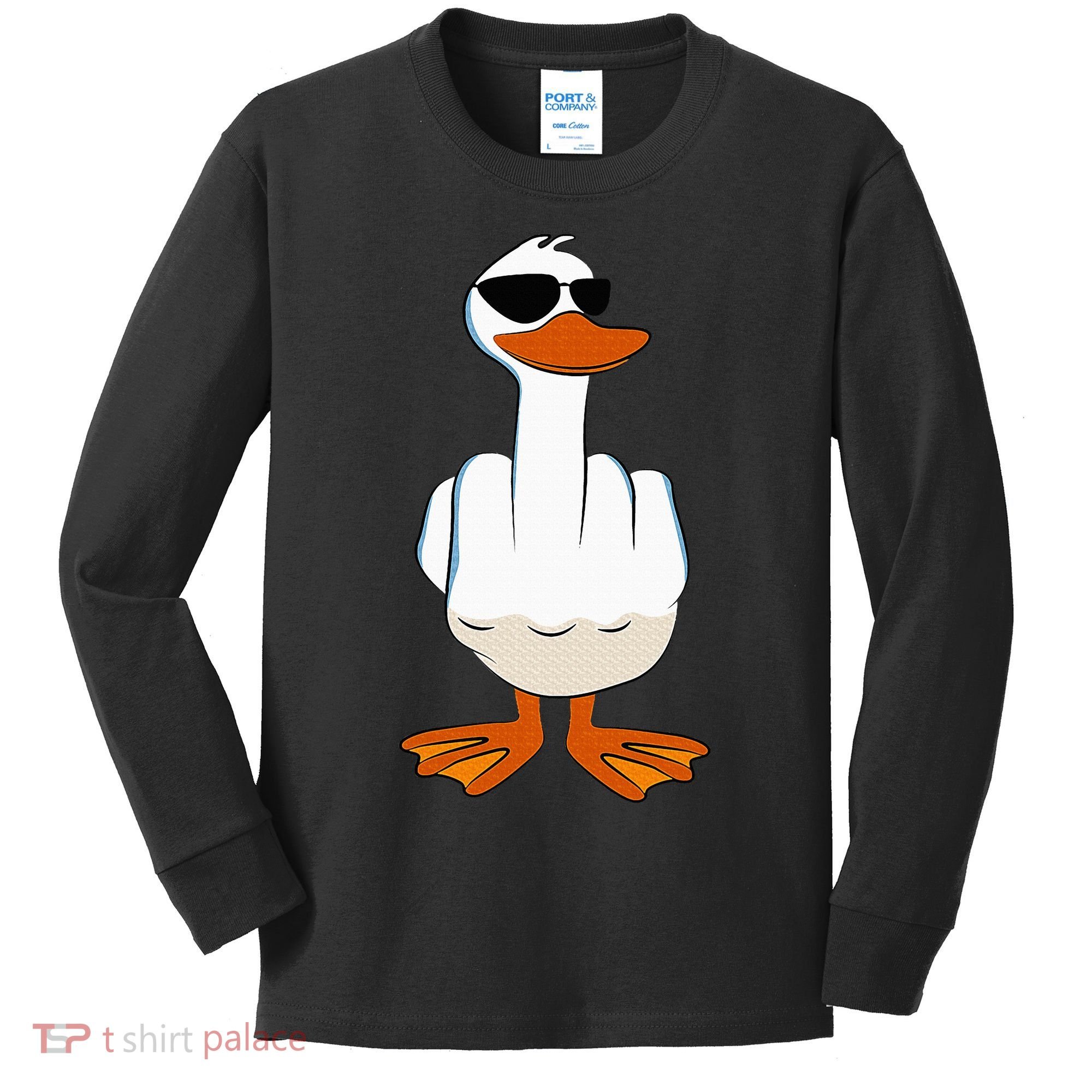I DonT Give A Duck Funny Middle Finger Offensive Rude Duck Kids Long Sleeve Shirt