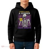 I DonT Have A Gender I Have Anxiety Non Binary Skeleton Kids Hoodie thumb 4